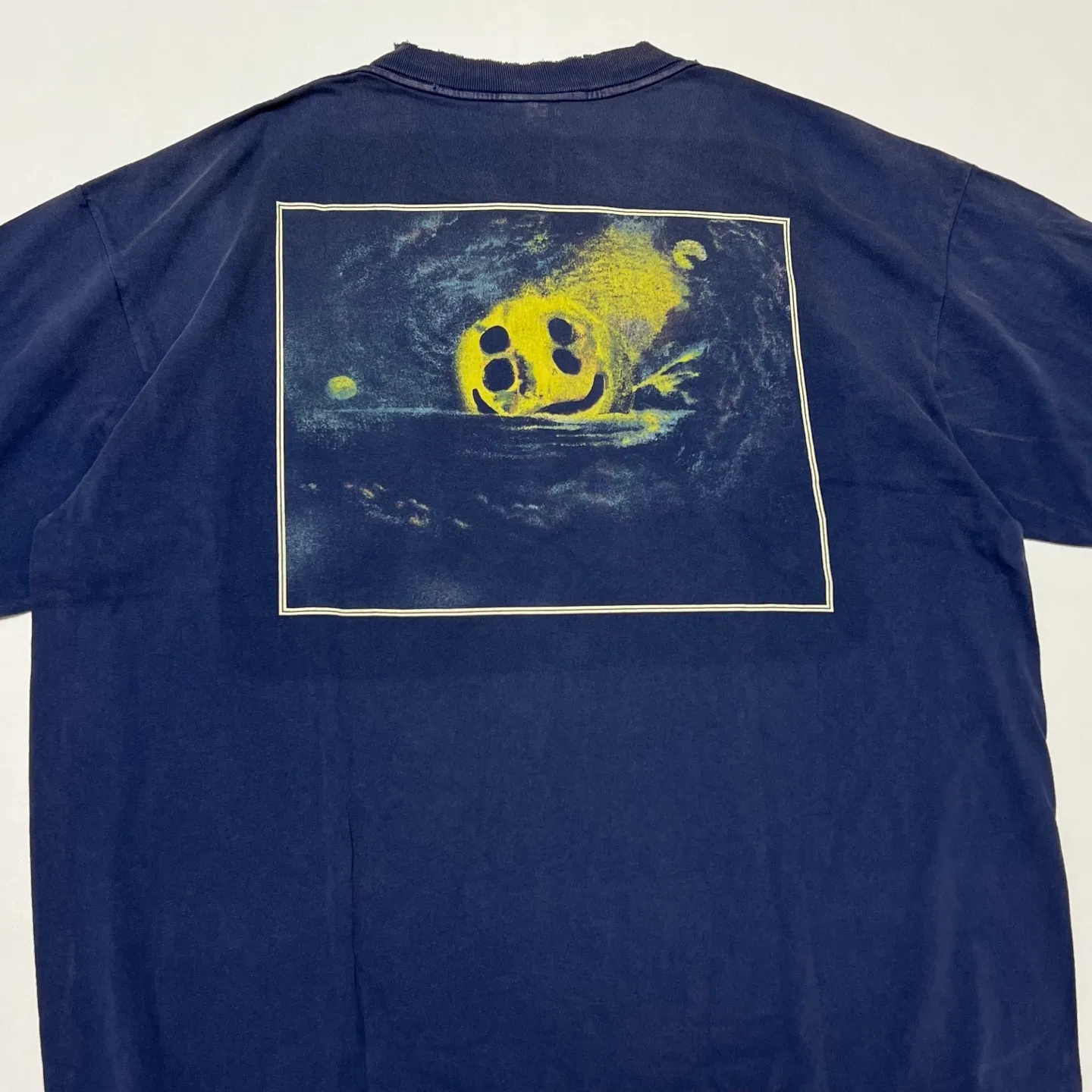CACTUS PLANT FLEA MARKET x SAINT Mxxxxxx STAR SS TEE/NAVY New CPFM star smiley holed distressed short sleeves Washed blue S-XL Genuine consistent tube weaving without side seams High weight OE yarn fabric Assute dyeing Multiple horse fades Heavy wash water Worn holes Customized joint main mark/wash mark/little angel anti-counterfeiting label